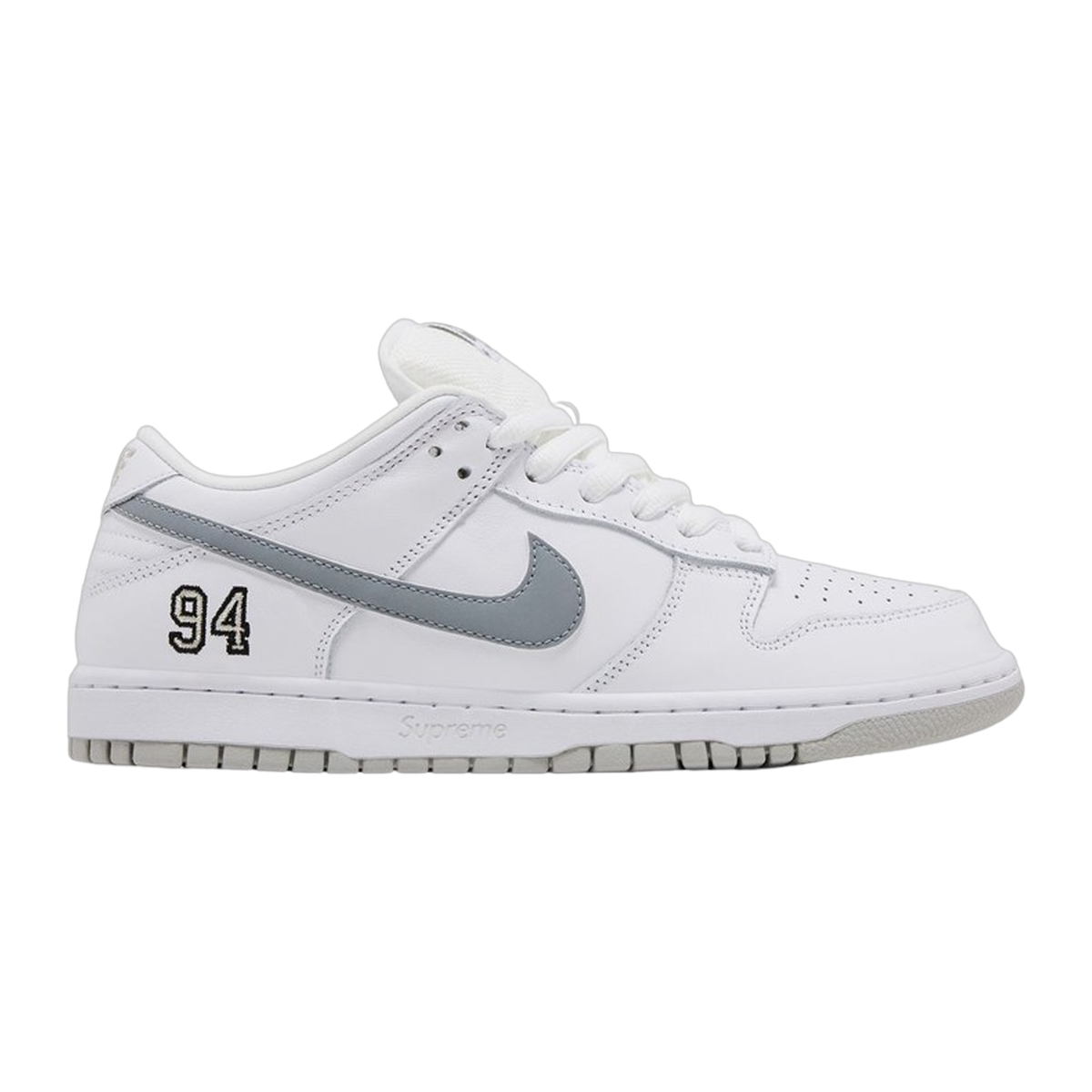 SB Dunk X Supreme White Metallic Silver (2025)
